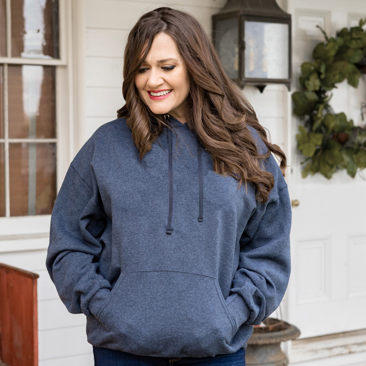 Plain Pullover Hooded Sweatshirt Black Heather B WEAR SPORTSWEAR